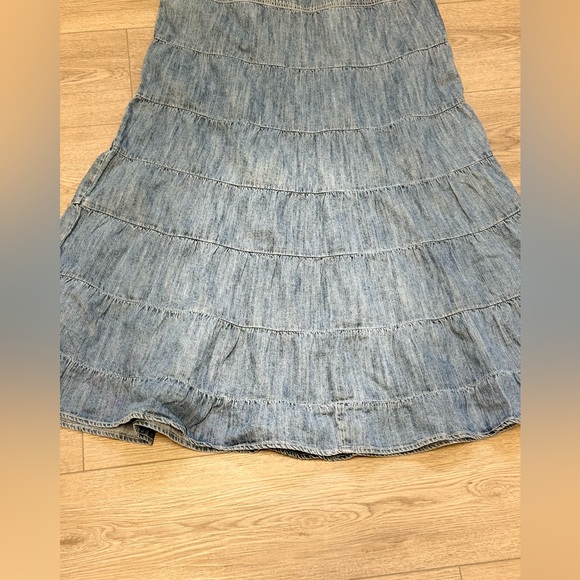 Live a Little Denim Boho Ruffle Maxi Skirt S.10 Y2K A line Western Cowgirl - Picture 4 of 9